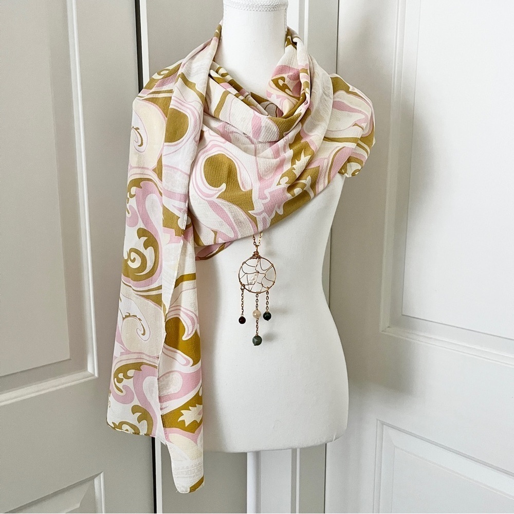 Vintage Boho Paisley Scarf & Convertible Gemstone Dreamcatcher Pendant Set